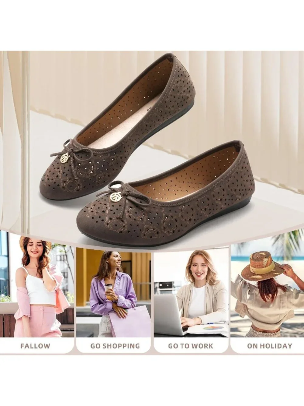 Women's Brown Micro Fiber Comfortable Round Toe Flat Slip on Casual Dressy Shoes